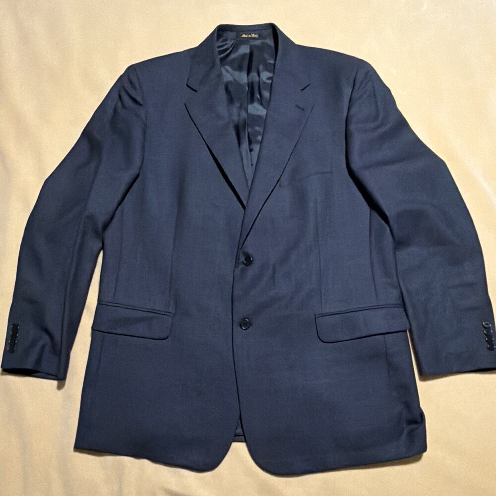 Zino Men's 46L Blue Windowpane Plaid Wool Suit Jacket Regent Fit 2-Button Notch